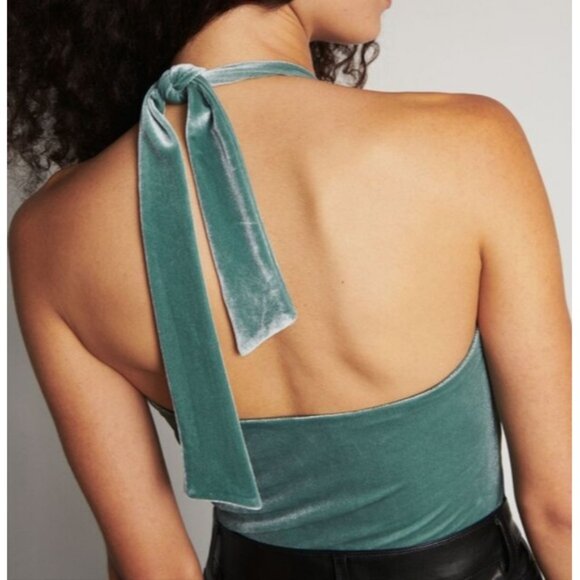 NWT Dynamite Velvet Halter Top with Cut Out - Green - Picture 4 of 8